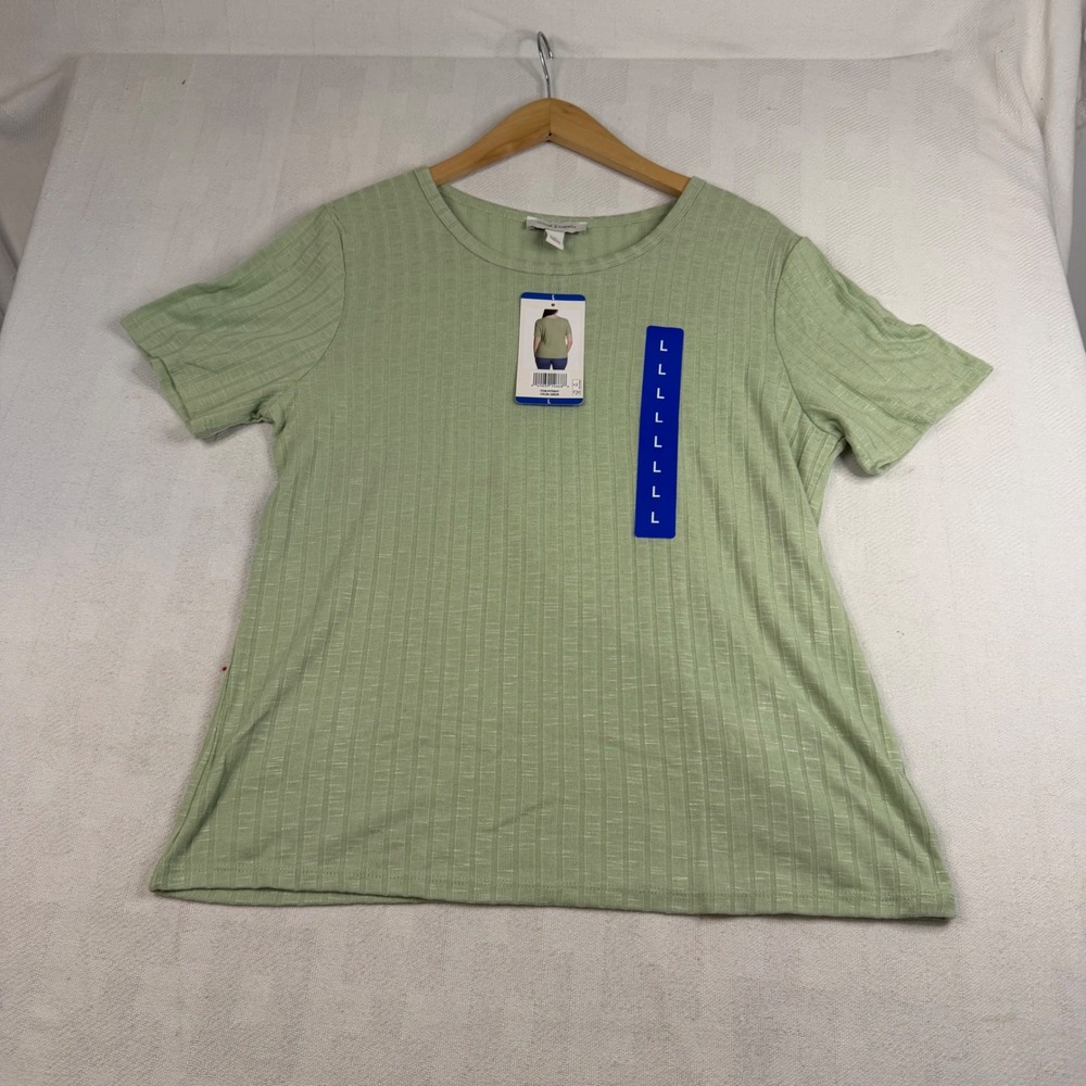 Vintage America Womens Ribbed Short Sleeve Crew Neck Top Sage Green Large NEW